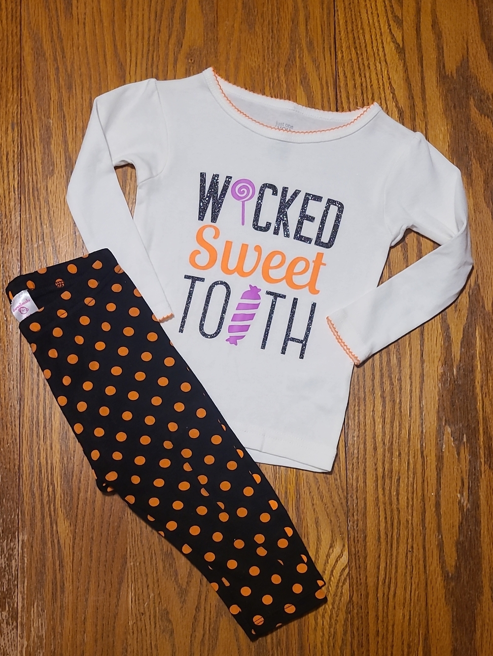 Carter's White Long-Sleeve Top & Black Orange Polka Dot Pajama Set
